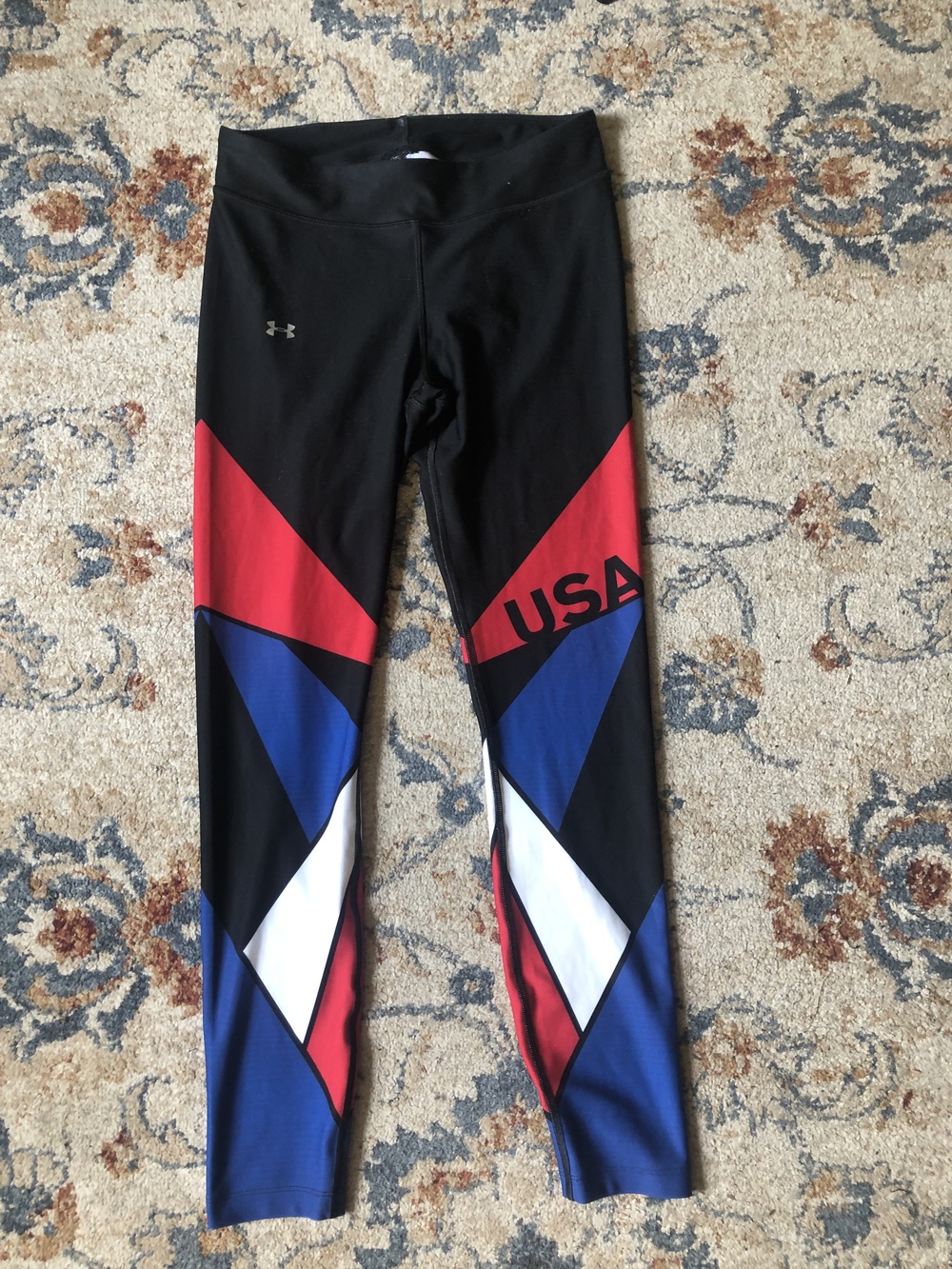 Under Armour Compression Leggings Womens Large HeatGear USA Patterned Athletic P